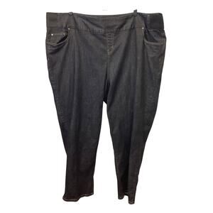 Woman Within Plus Size 32W Stretch Cotton Pull On Elastic Waist Denim Blue Jeans